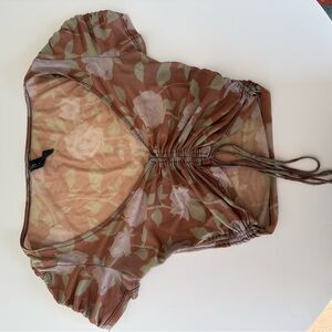 Urban Outfitters Beige Floral Mesh Top